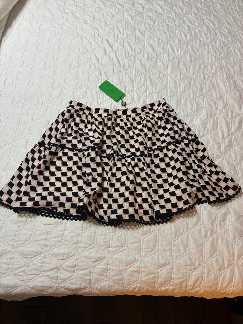 Kenzo Black and Cream Geometric Silk Mini Skirt NWT